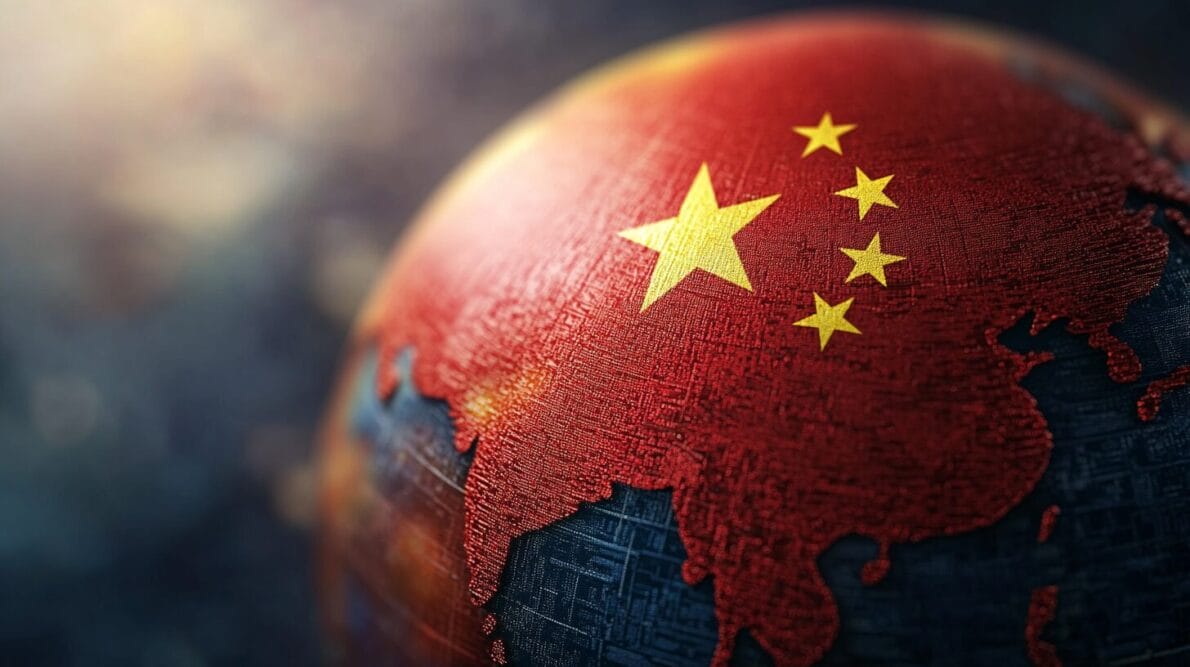 Globo terrestre com a bandeira da Cina por cima dele