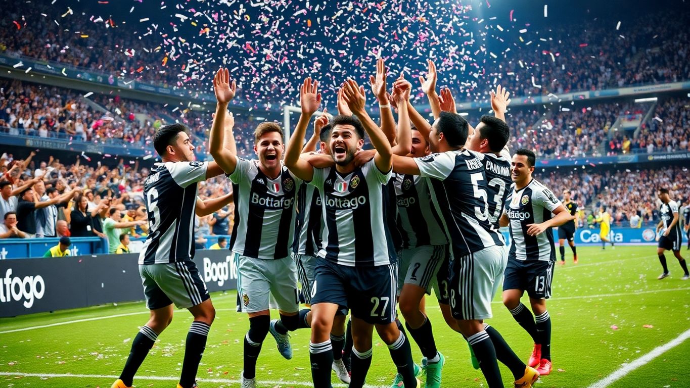 Jogadores do Botafogo comemorando a vitória na Libertadores.